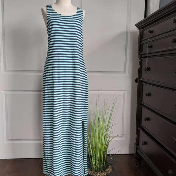 Sail To Sable Dress Maxi Stripe Sleeveless Cotton Stretch Knit Navy Mint M NWT - Picture 1 of 8